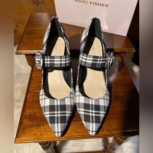 Marc Fisher Black and White Plaid Heels